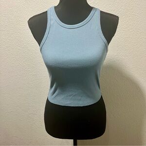 Princess Polly Light Blue Ribbed Knit Crop Top
